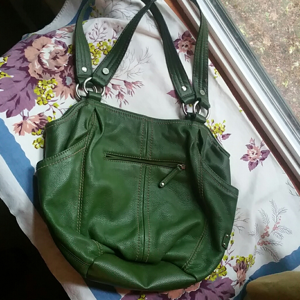Olive green Tignanello bucket bag.